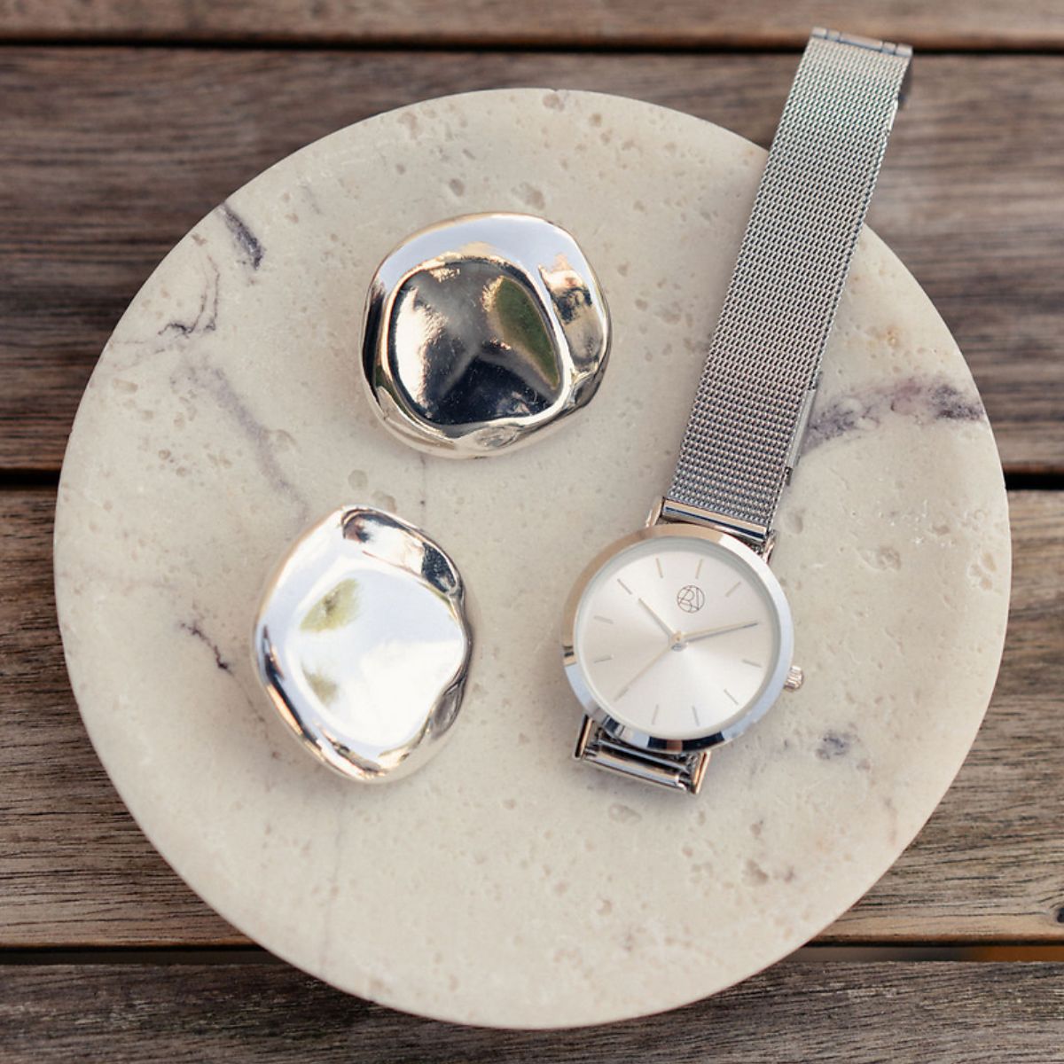 Boucles d'oreilles rond irrégulier argenté