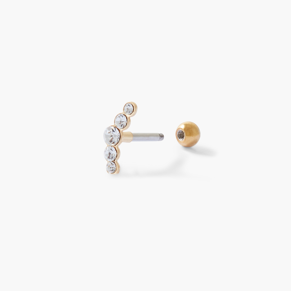 Piercing stud helix/tragus 5 strass acier chirurgical 316L doré