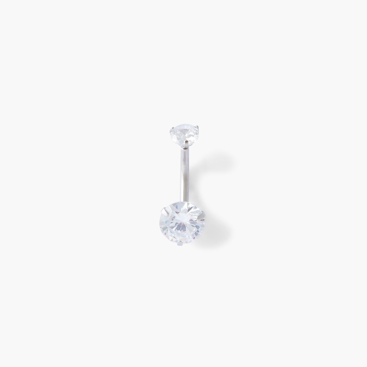 Piercing nombril argenté acier chirurgical double strass de zirconium