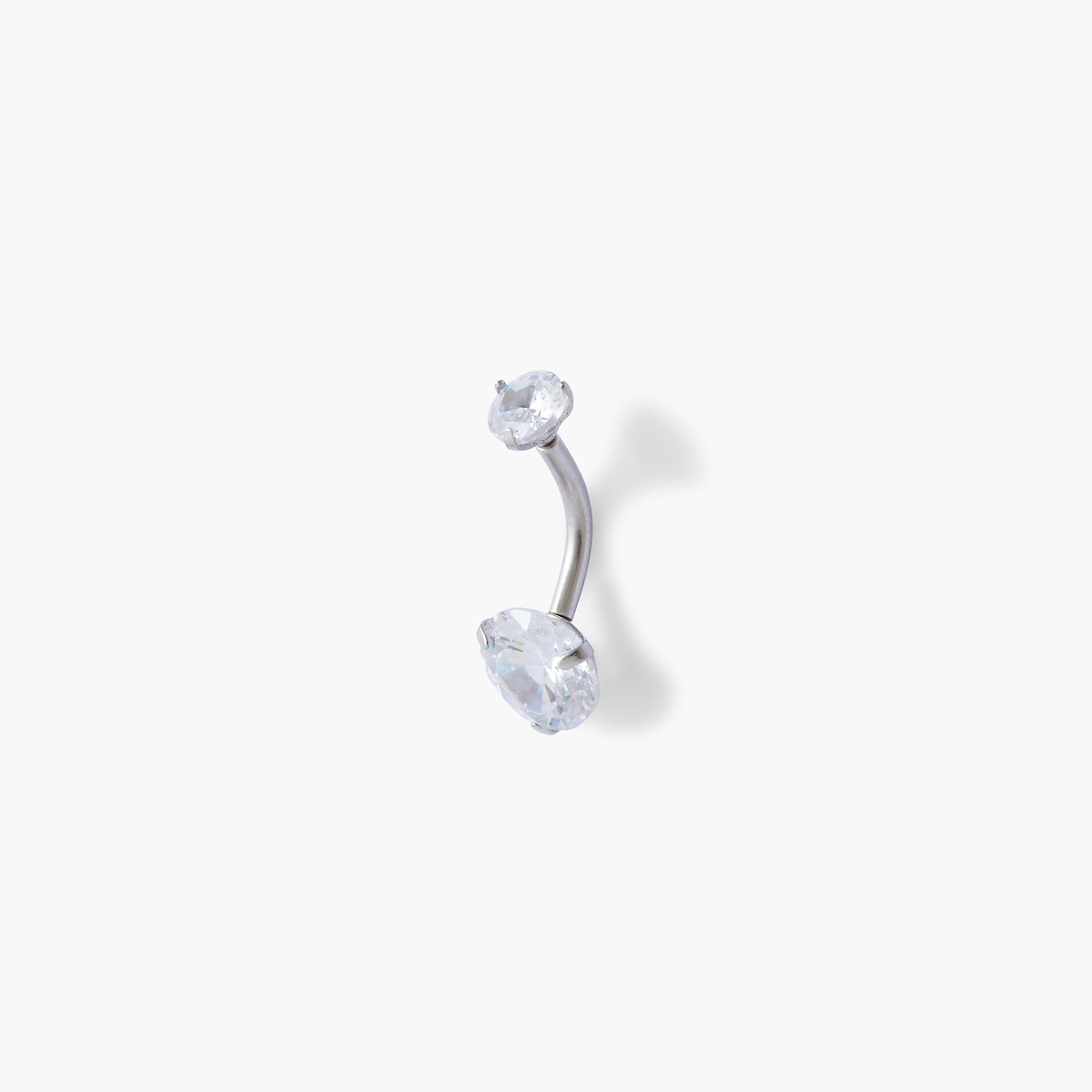 Piercing nombril argenté acier chirurgical double strass de zirconium