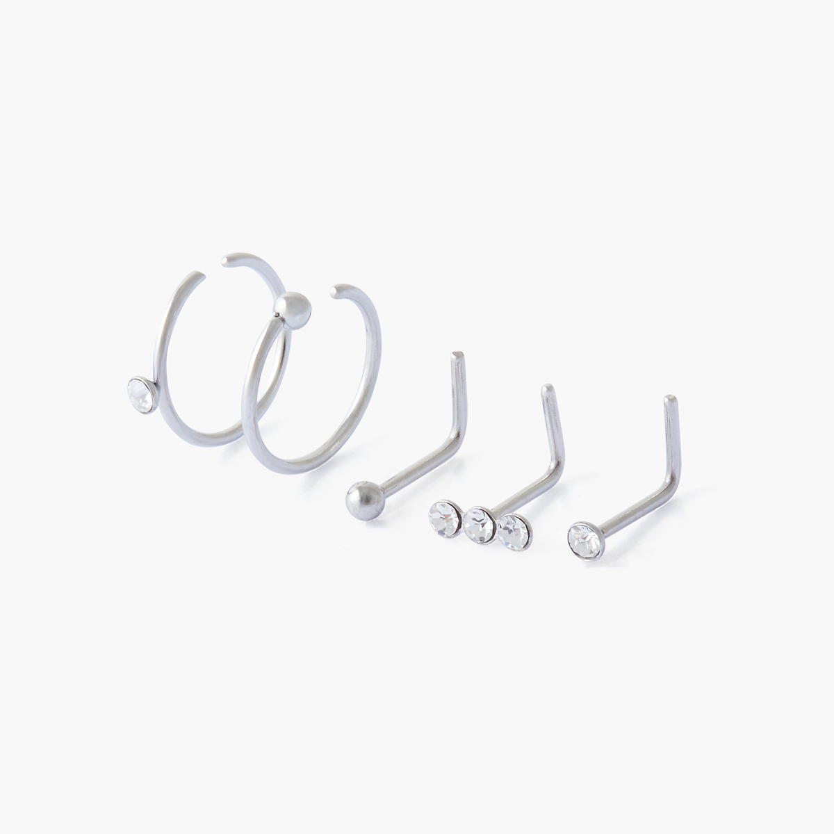 Set de 5 piercings nez studs et anneaux acier inoxydable