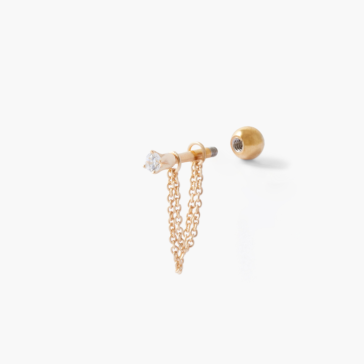 Piercing hélix/tragus avec chaine acier chirurgical, argent garanti et zirconium
