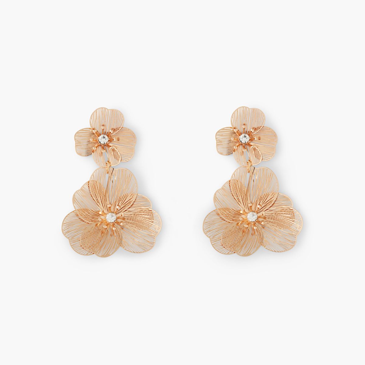 Boucles d'oreilles double fleur en filigrane dorées