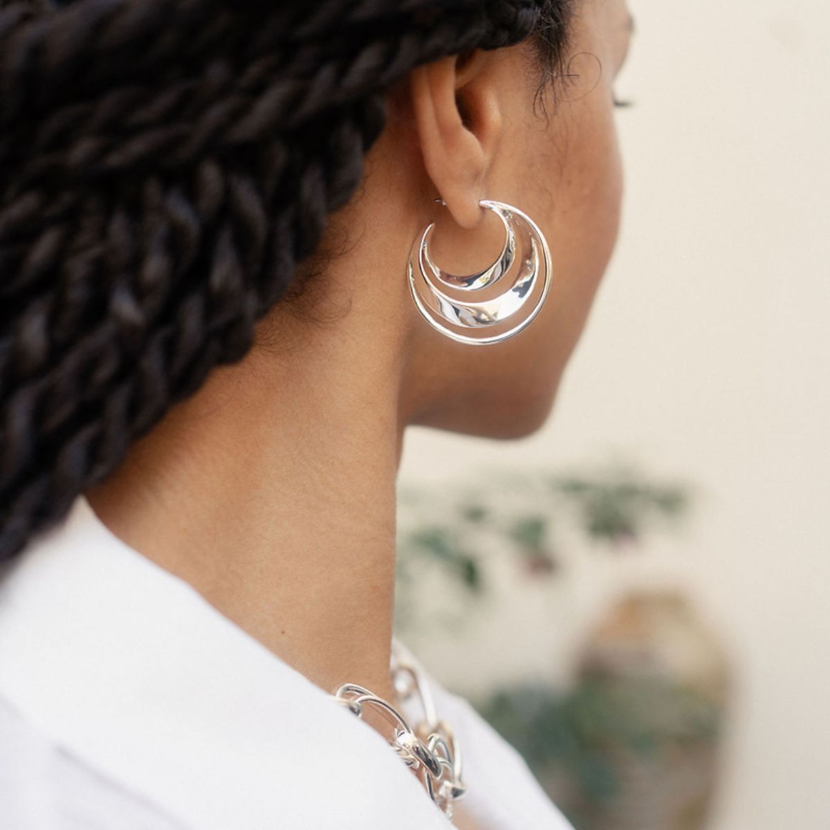 Créoles épaisses 3 rangs argentés