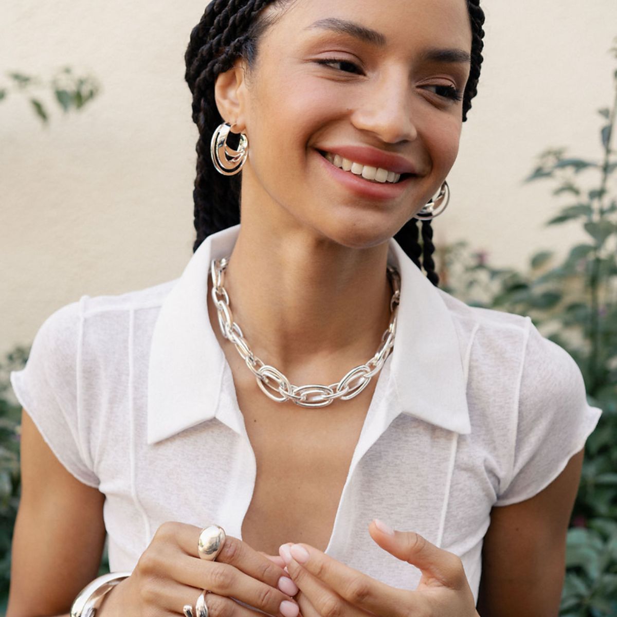 Créoles épaisses 3 rangs argentés