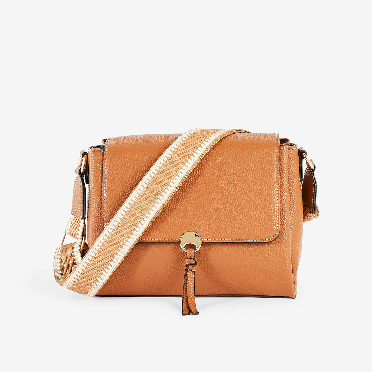 Sac à bandoulière effet grainé camel
