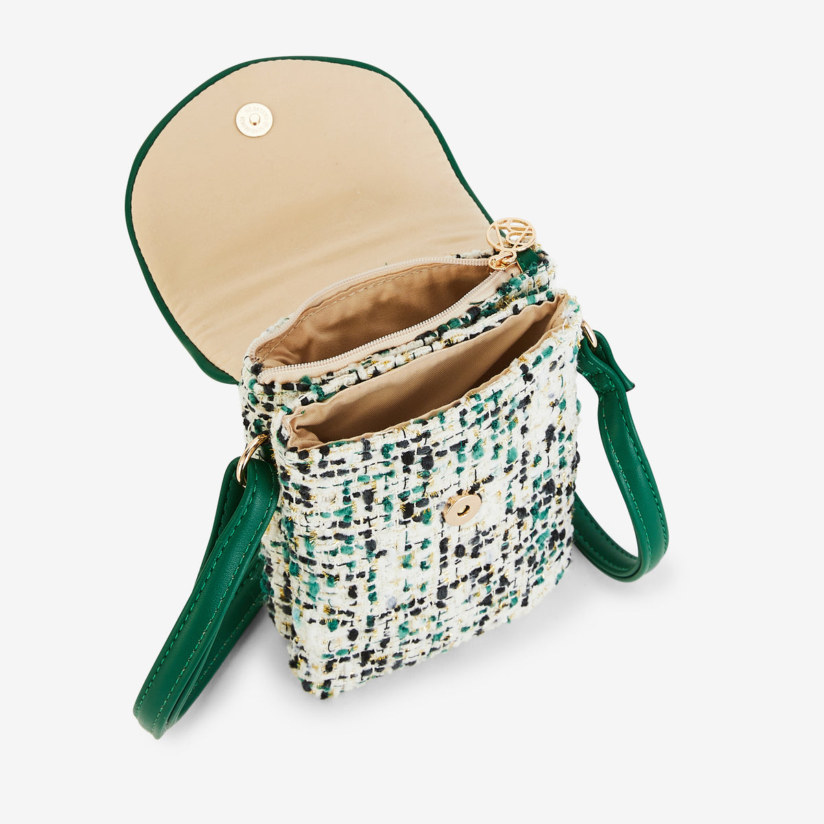 Pochette de téléphone en tweed vert