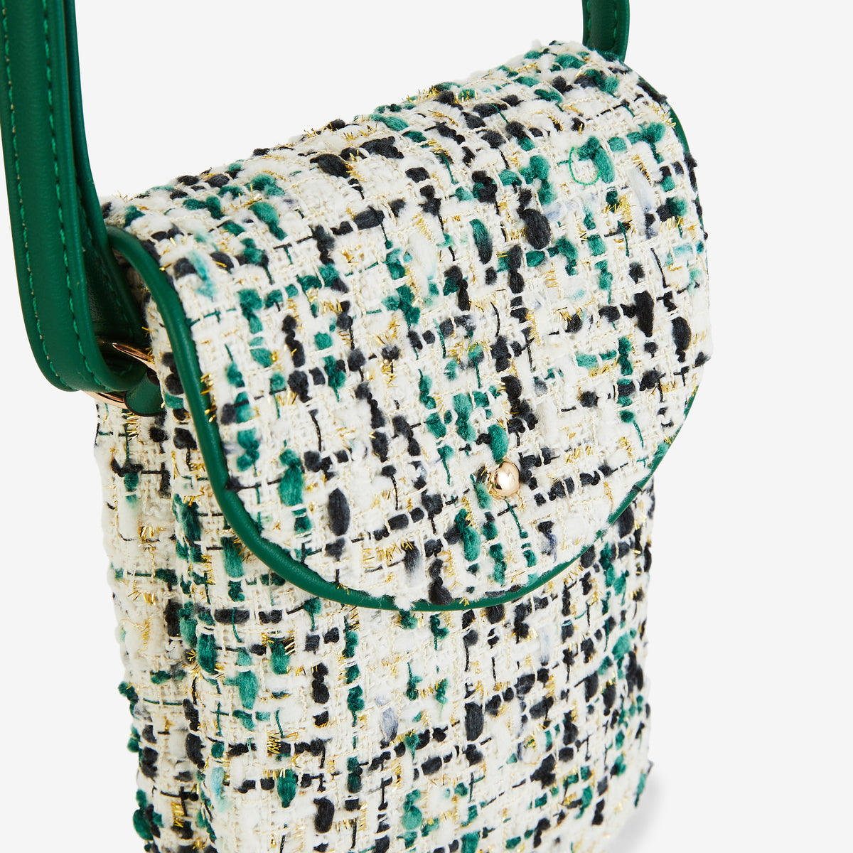 Pochette de téléphone en tweed vert