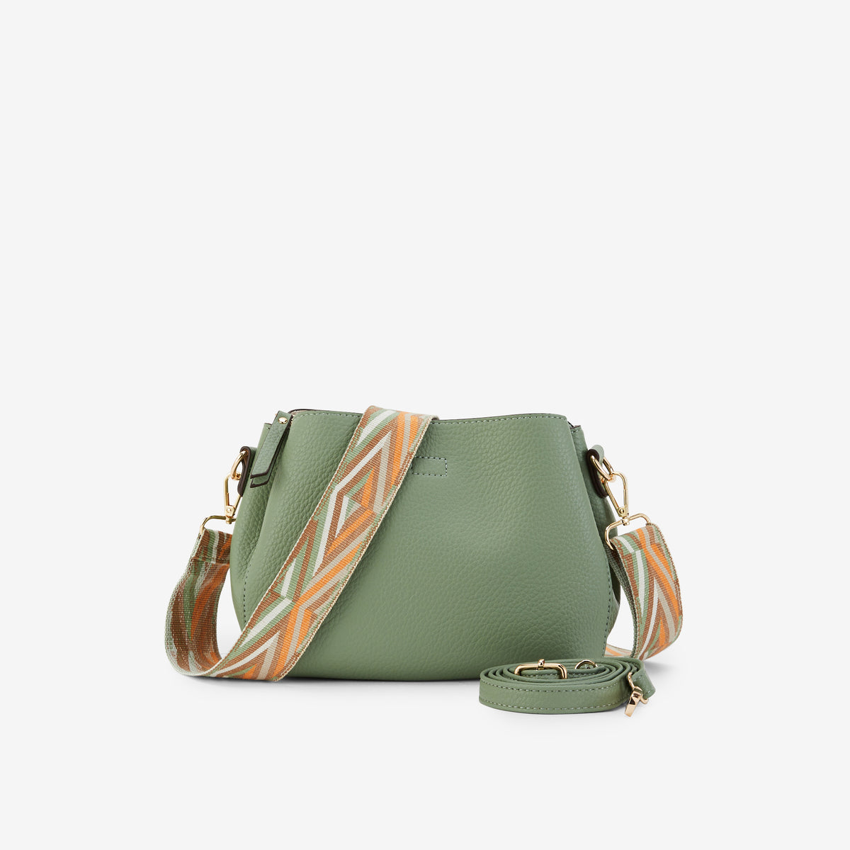 Sac vert effet grainé à bandoulière à motifs