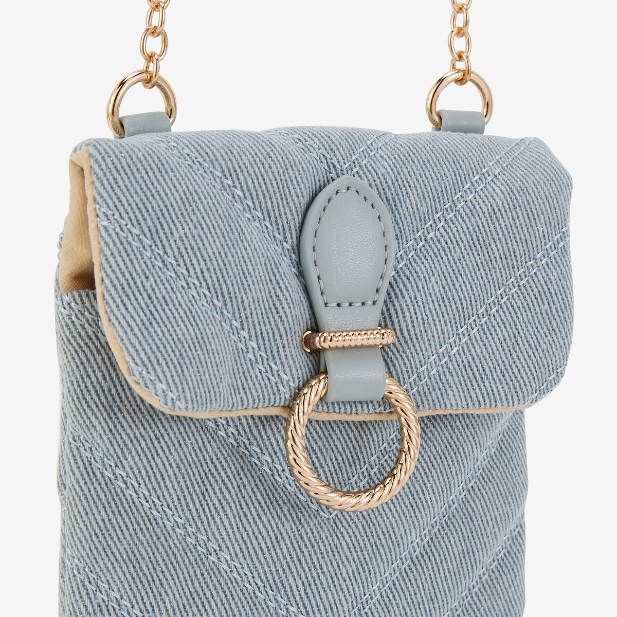 Pochette de téléphone matelassée en tissu bleu