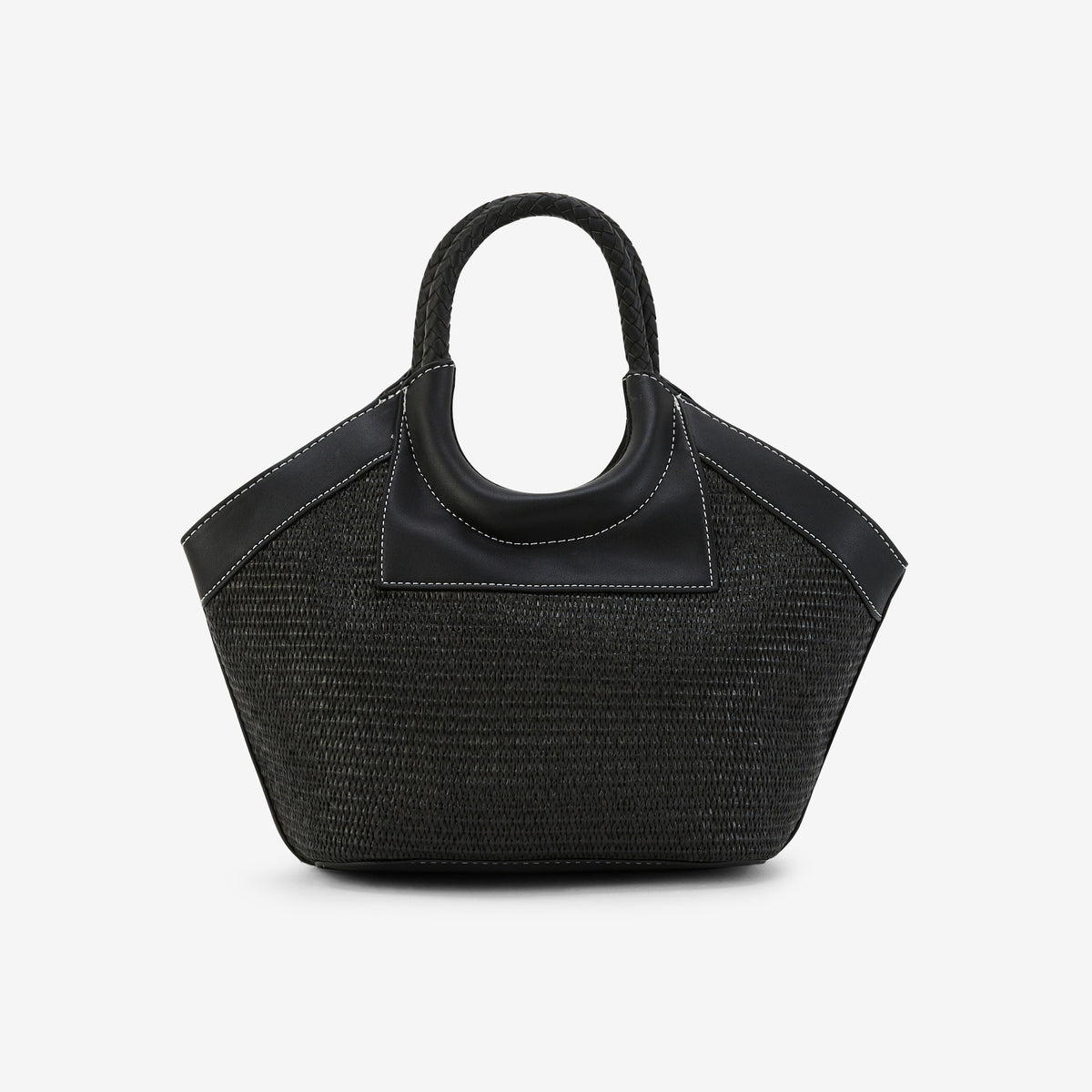 Panier effet paille et anses tressées noir