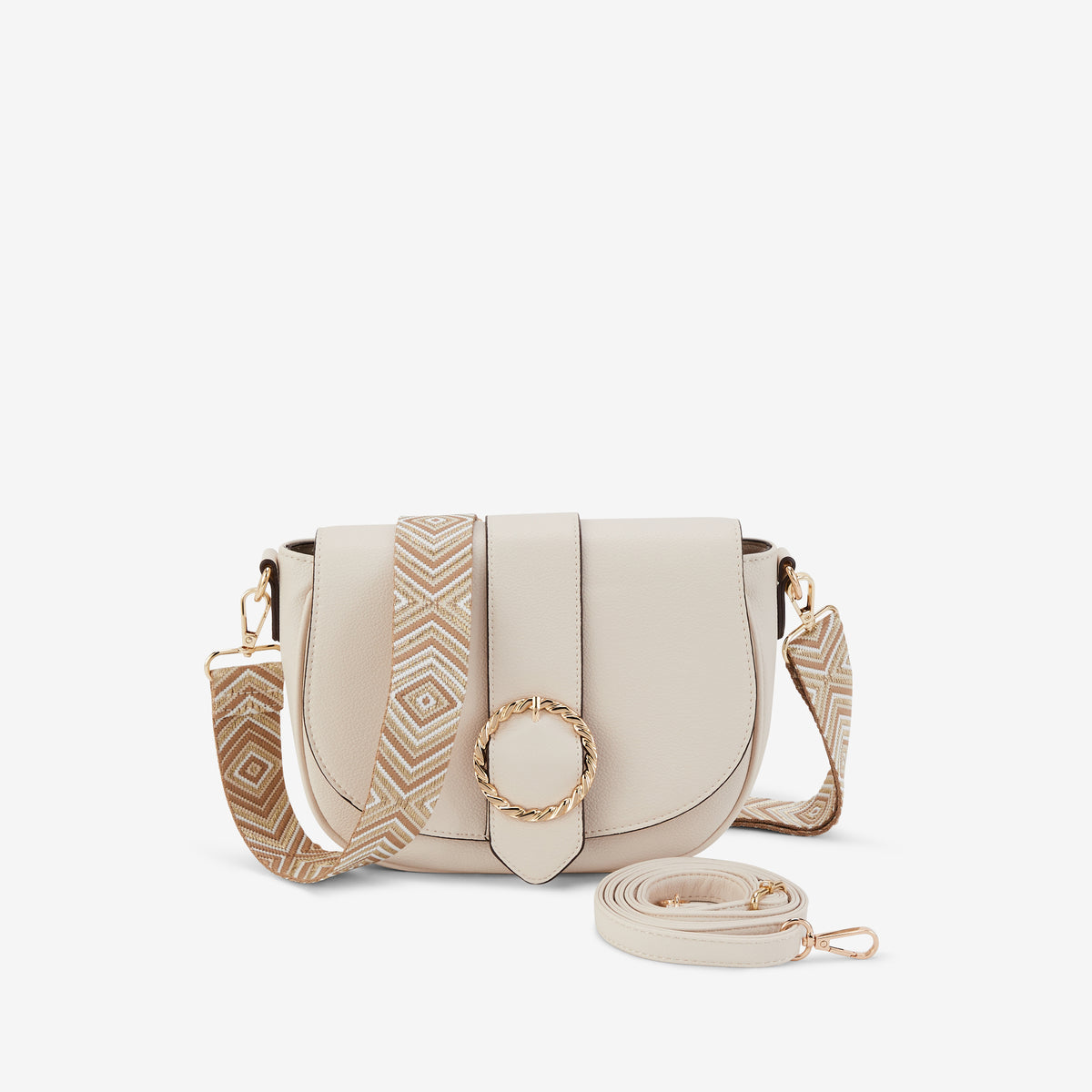 Sac ivoire avec bandoulière à motifs