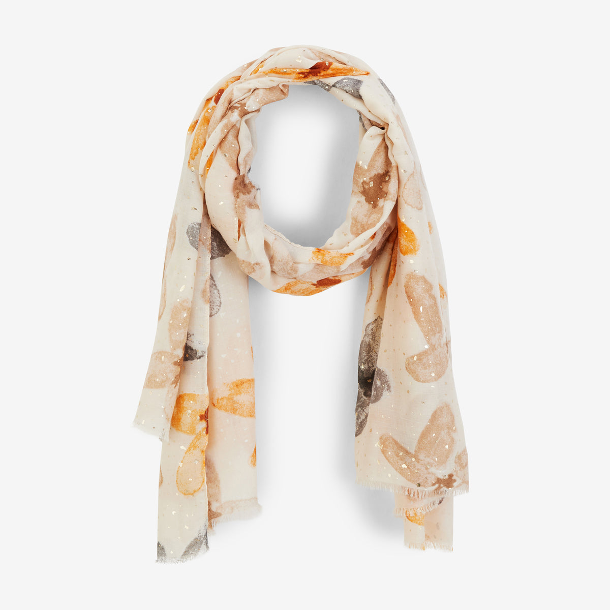 Foulard grosses fleurs orange et beige
