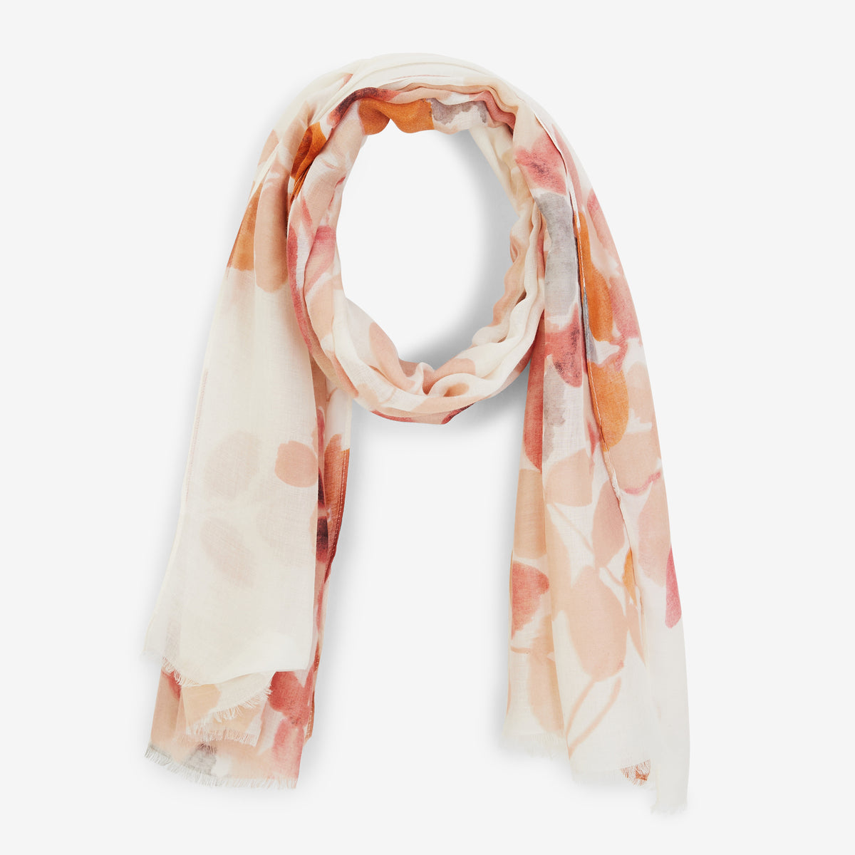 Foulard à motifs fleurs orange et rose
