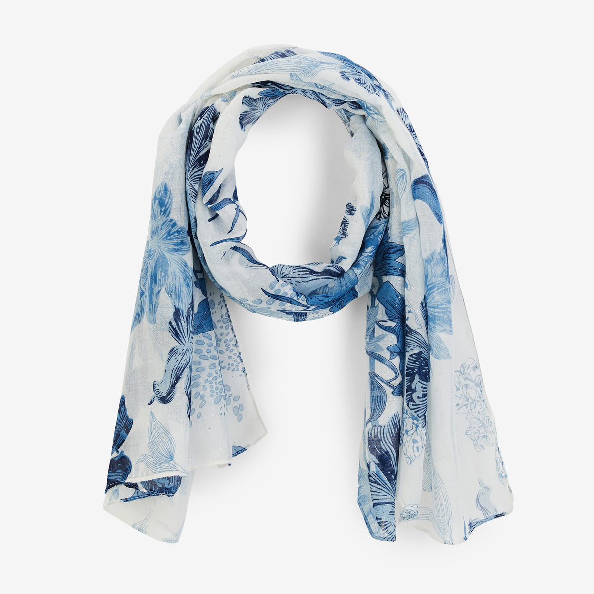 Foulard motif fleur bleu