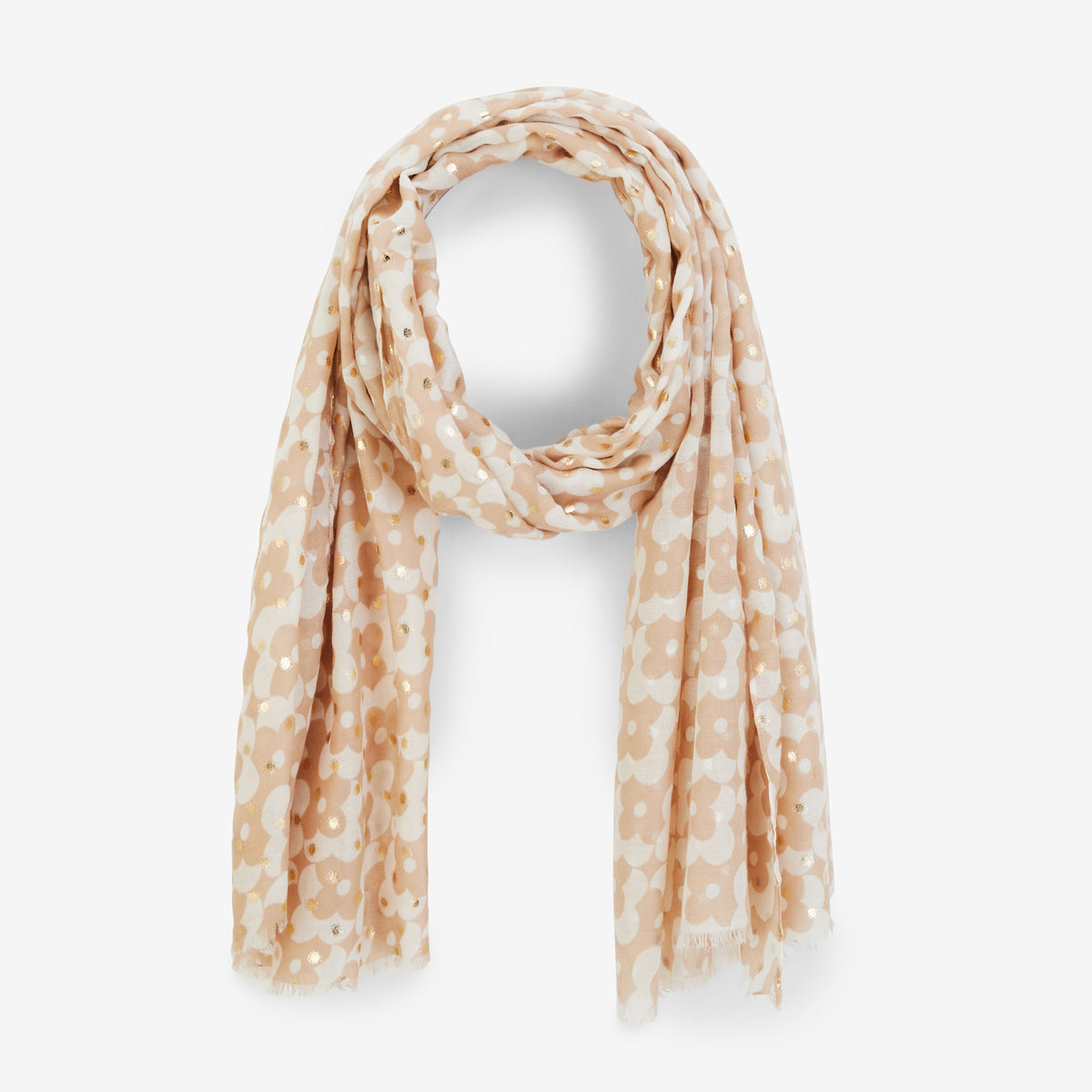 Foulard petites fleurs graphiques beige et ivoire