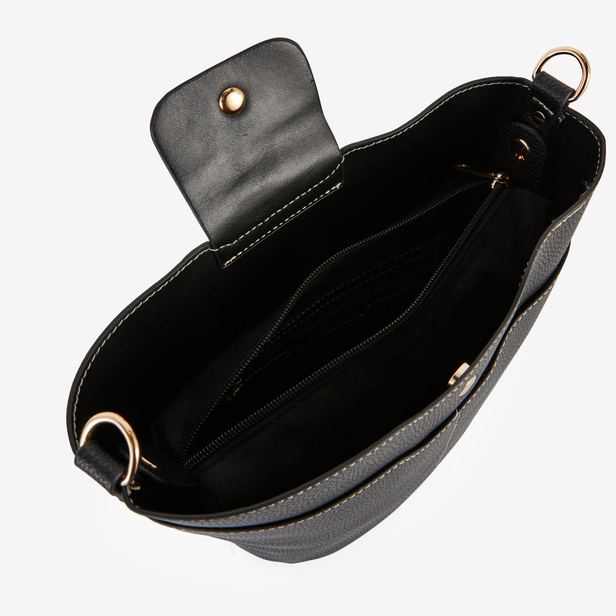 Sac seau noir effet grainé bandoulière à motifs