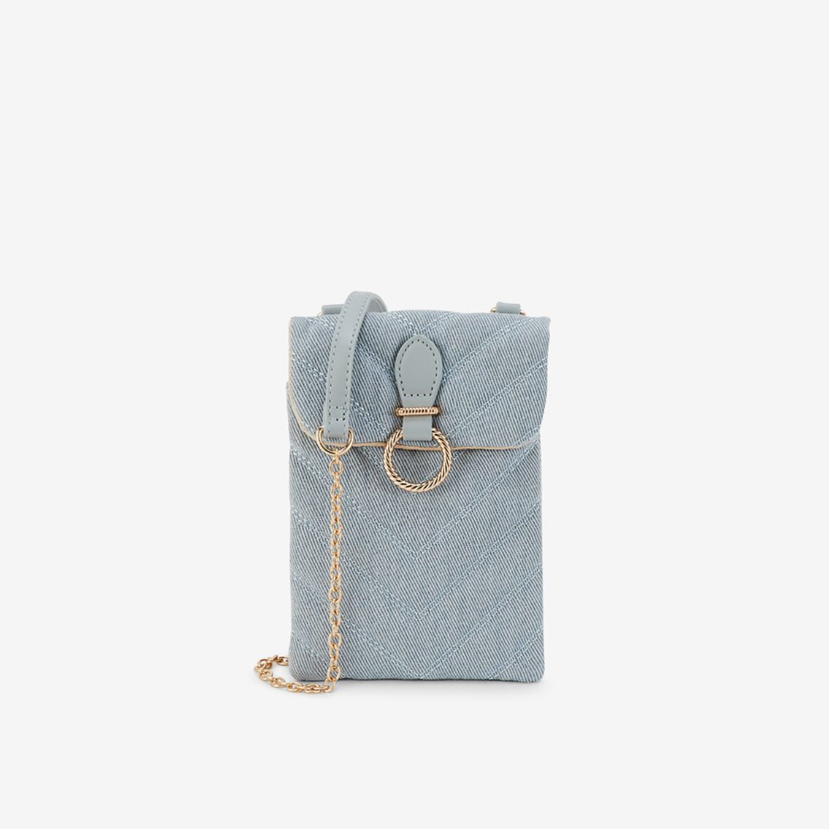 Pochette de téléphone matelassée en tissu bleu