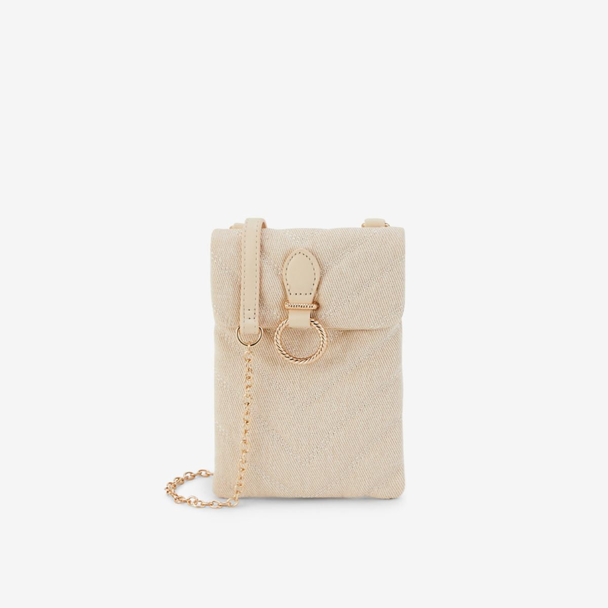 Pochette de téléphone matelassée en tissu beige