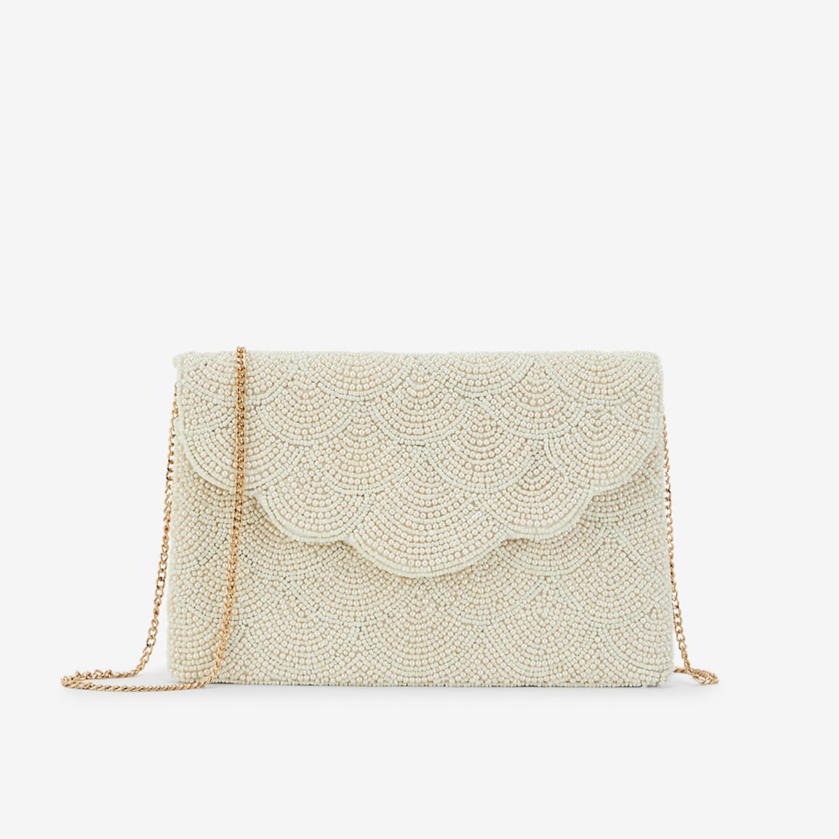 Pochette perlée blanche et dorée