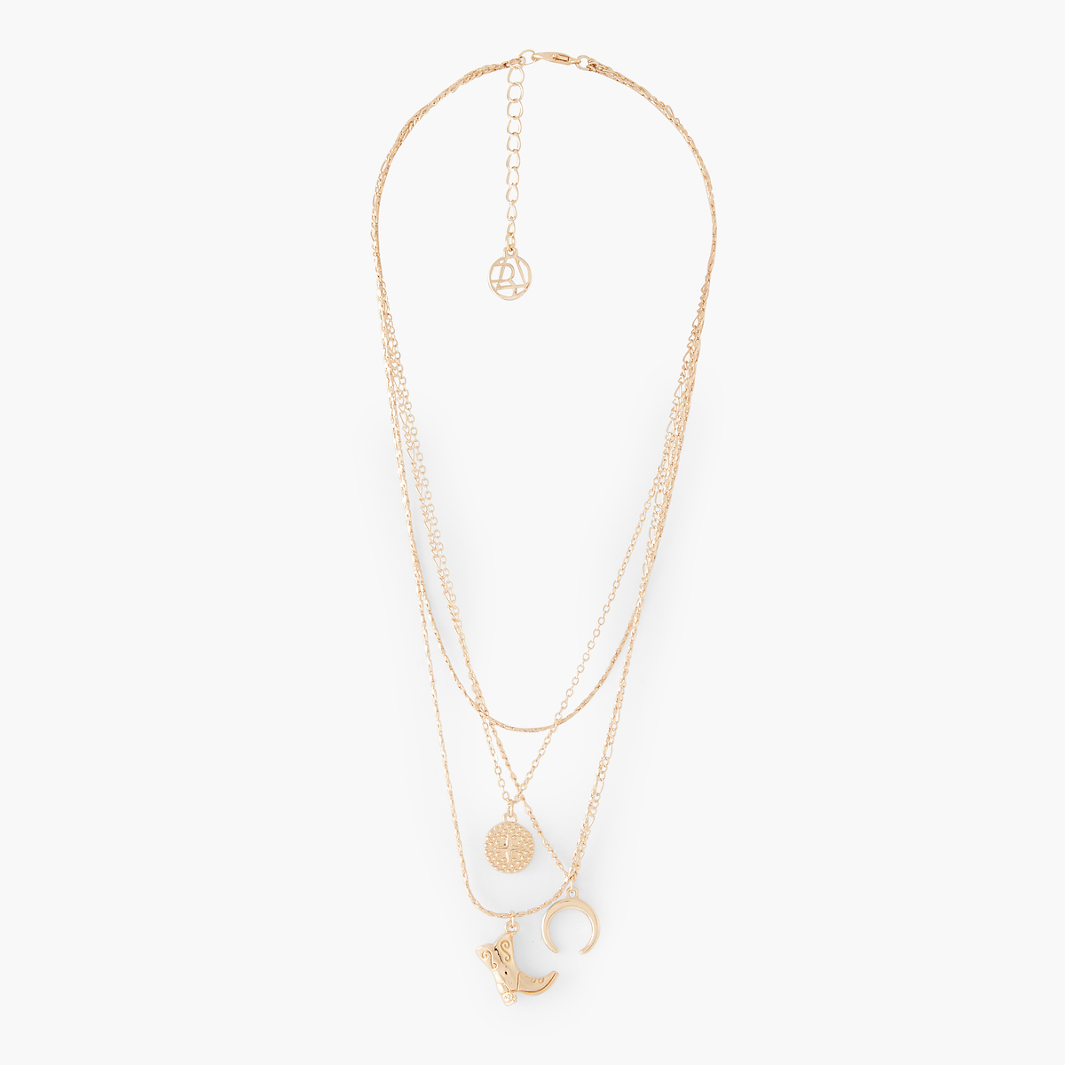 Collier multi rangs pendentifs médaille, lune et santiag