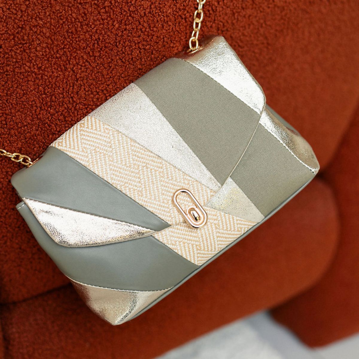 Sac à bandoulière patchwork kaki