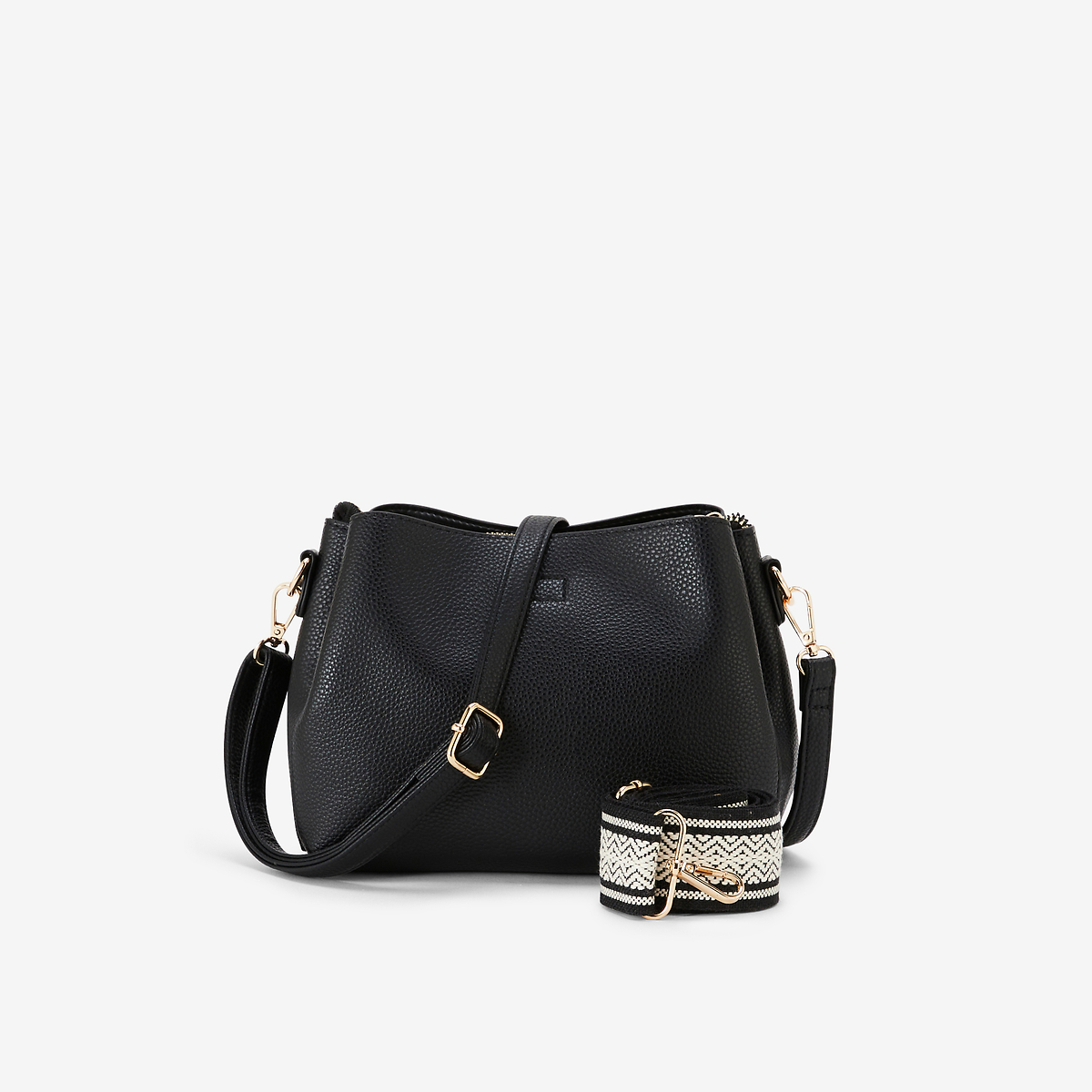 Sac noir effet grainé à bandoulière à motifs