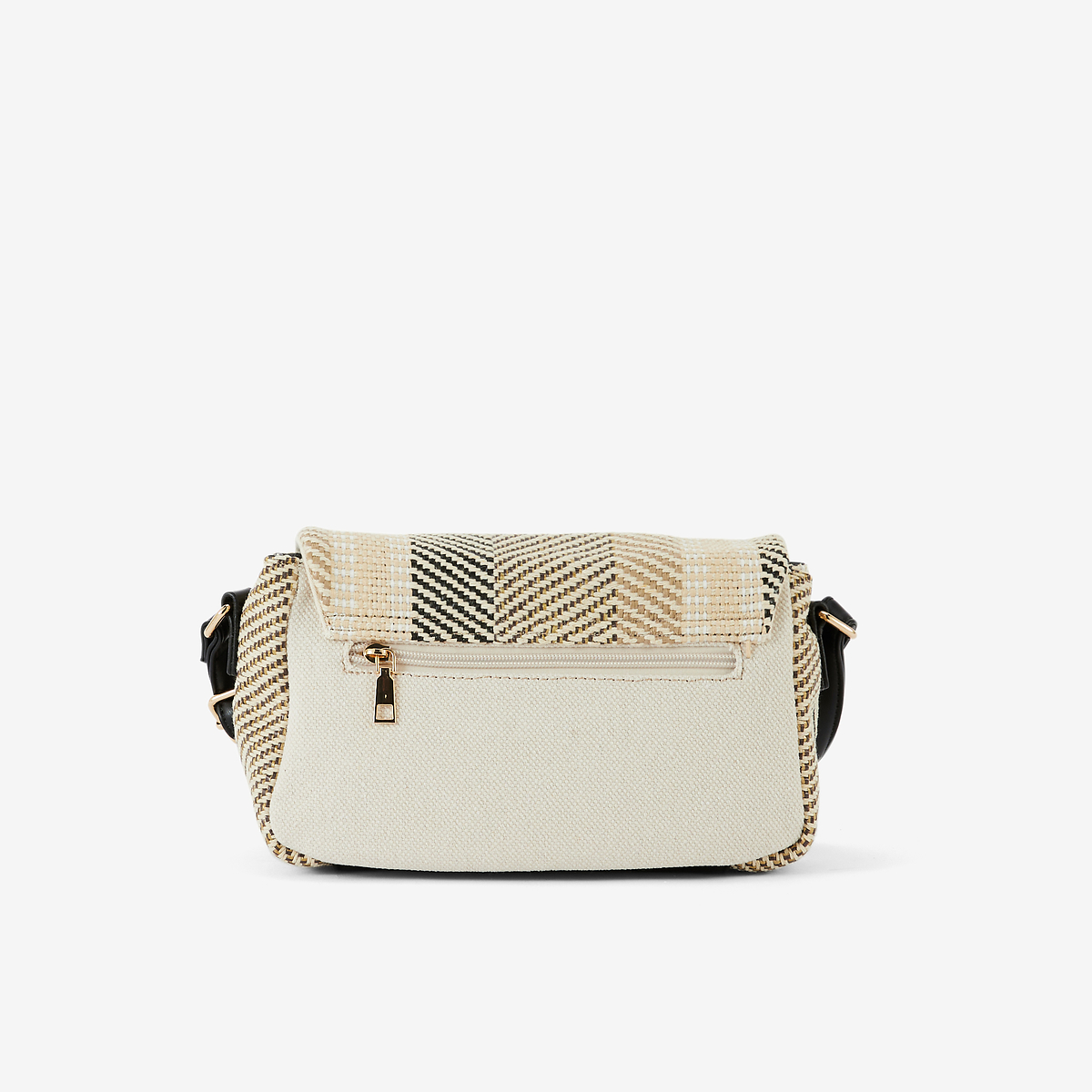 Sac à bandoulière textile à rayures beige et noir