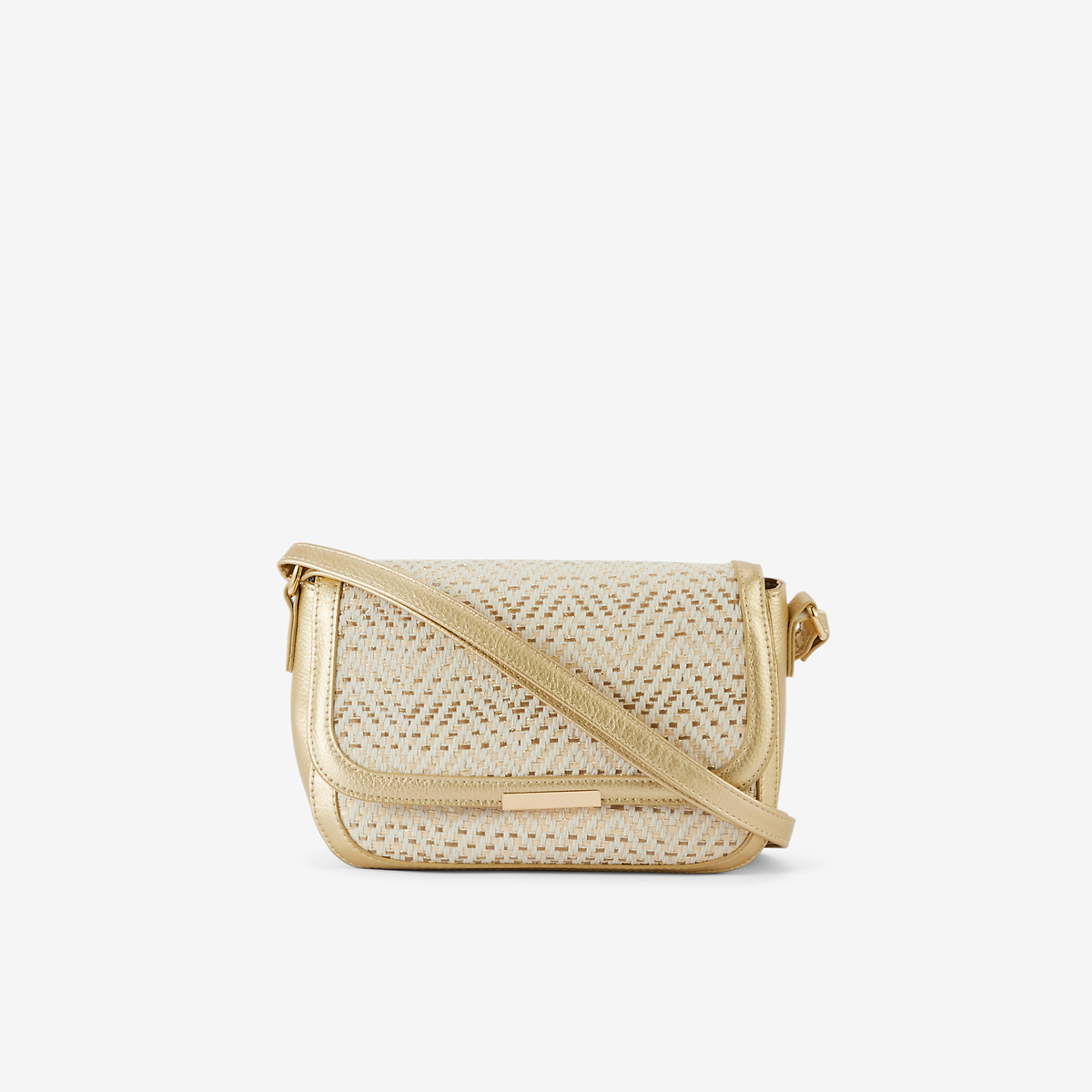Sac à bandoulière bi-matière doré et ivoire