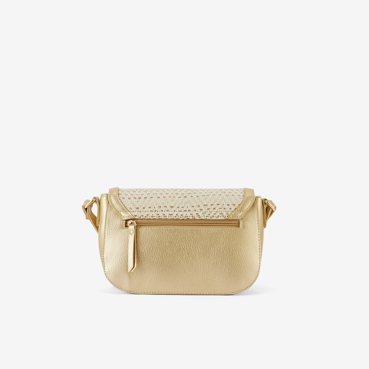 Sac à bandoulière bi-matière doré et ivoire