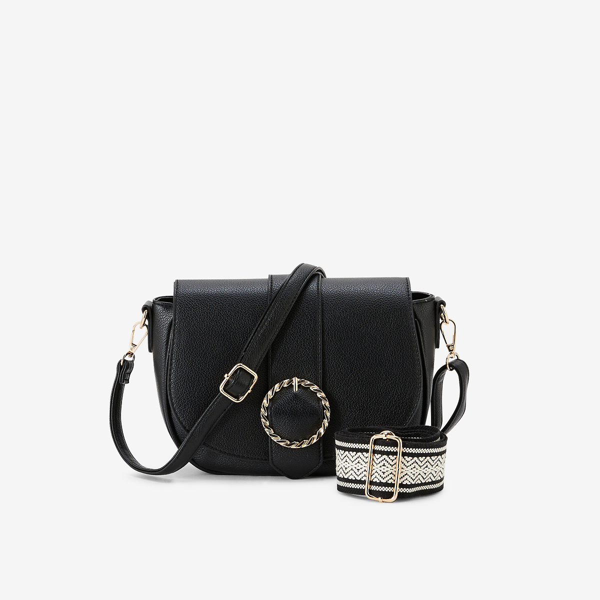Sac noir avec bandoulière à motifs