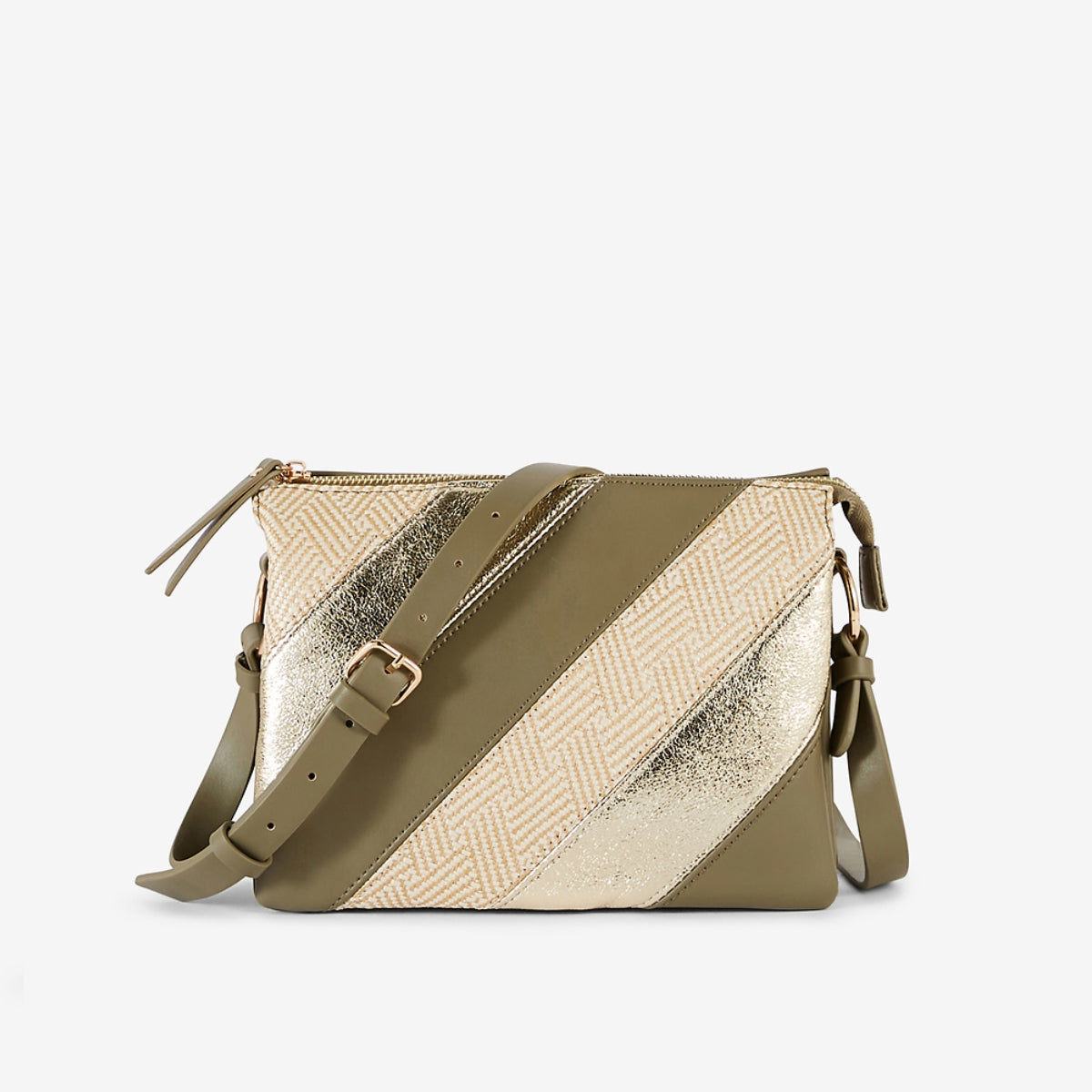 Sac patchwork kaki et doré