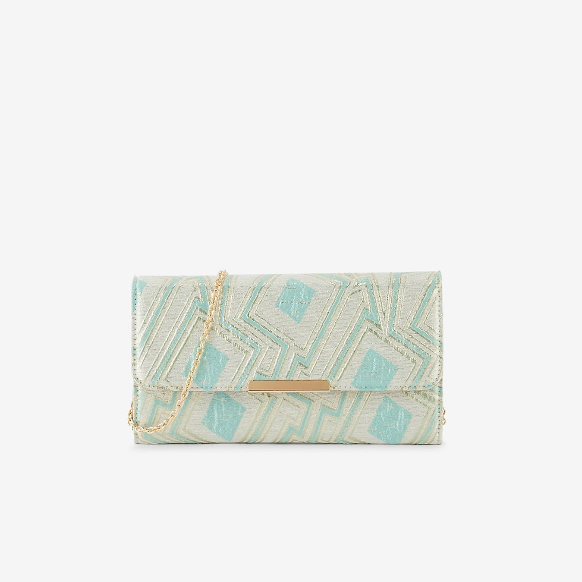 Pochette de soirée motifs géométriques vert