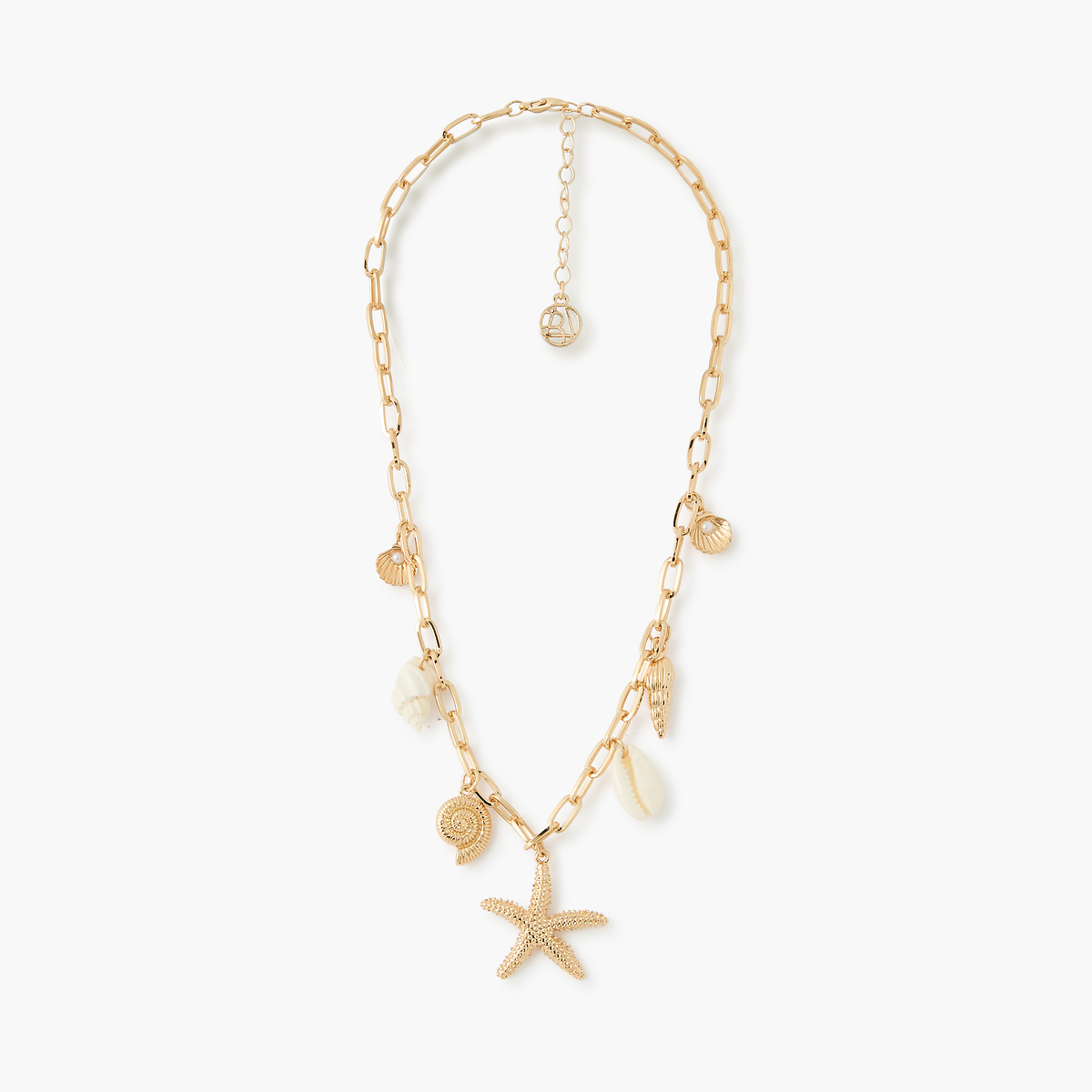 Collier chaine breloques coquillages et étoile de mer