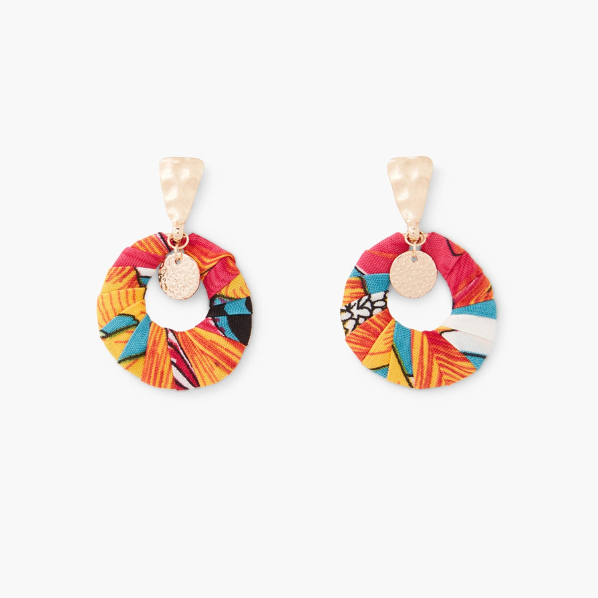 Boucles d'oreilles rondes en tissu multicolore