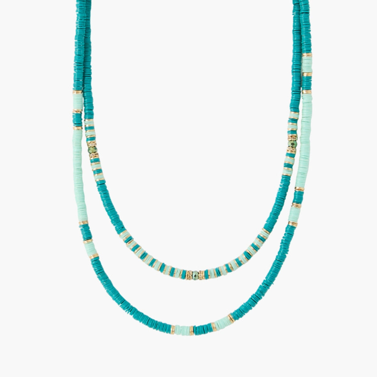 Collier 2 rangs en perles plates vertes