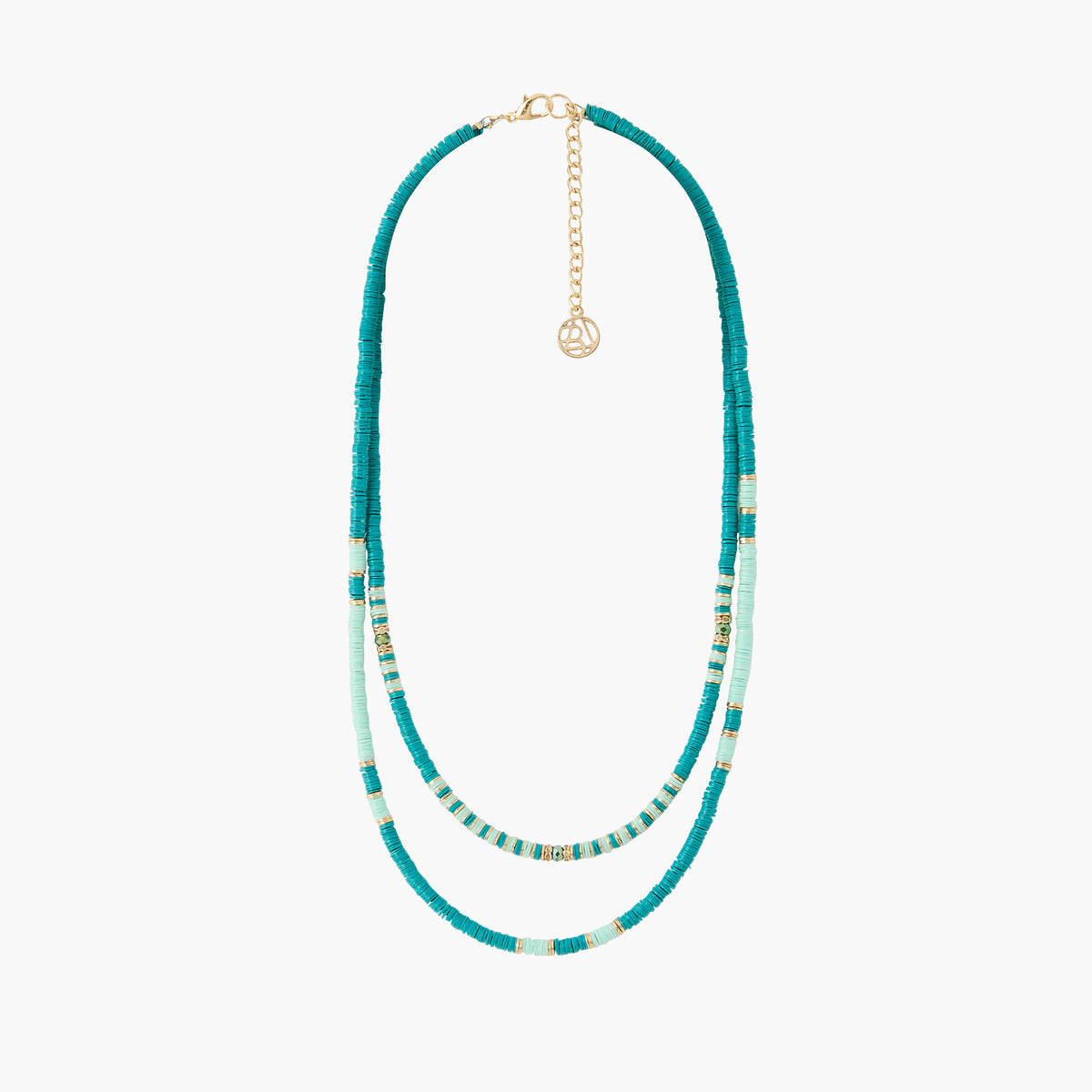 Collier 2 rangs en perles plates vertes