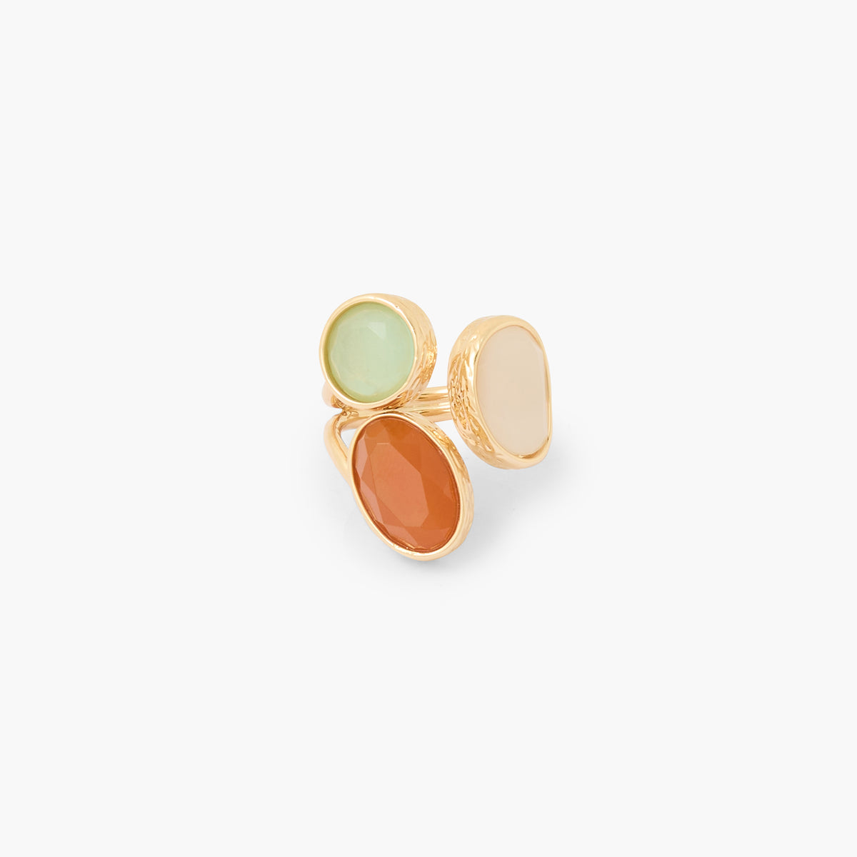 Bague à 3 cabochons rouge, vert et noir