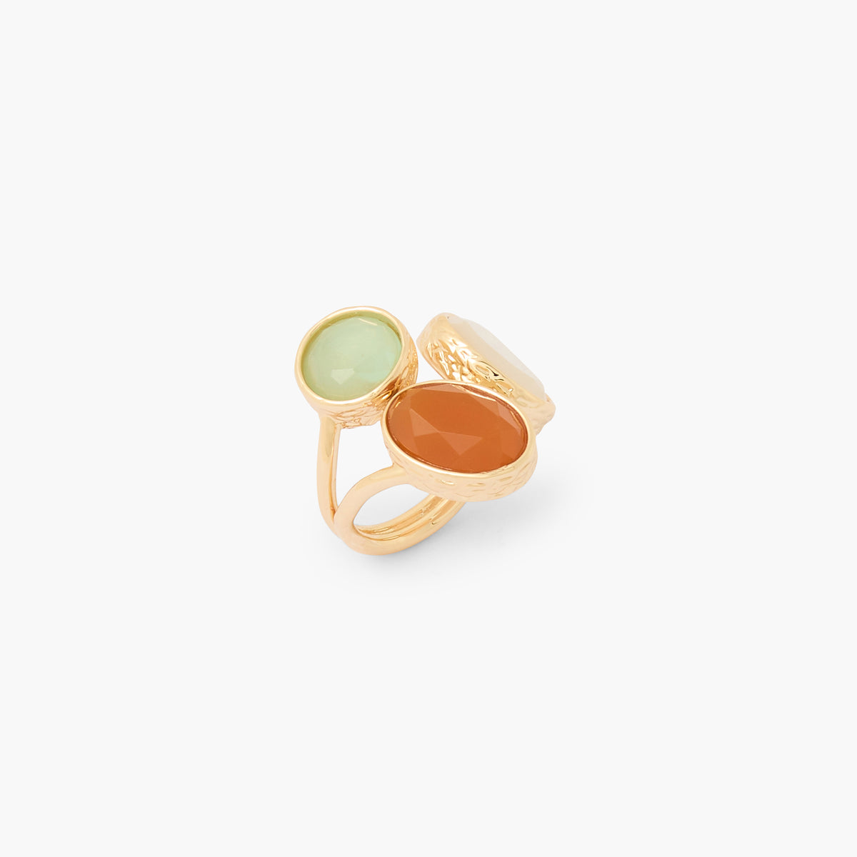 Bague à 3 cabochons rouge, vert et noir