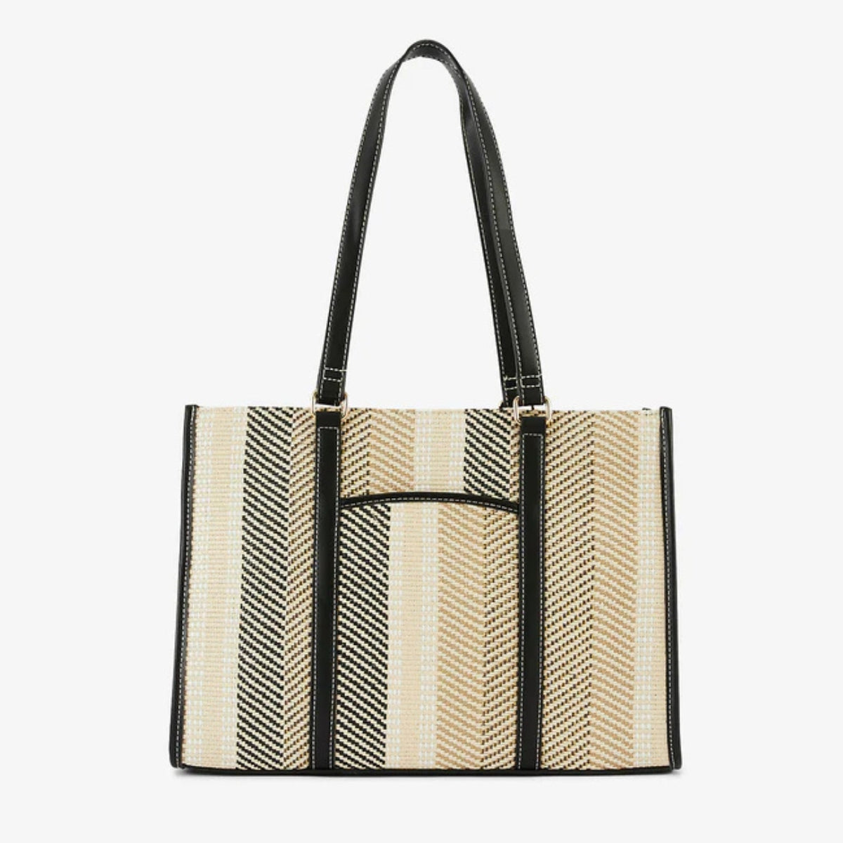 Cabas textile à rayures beige et noir