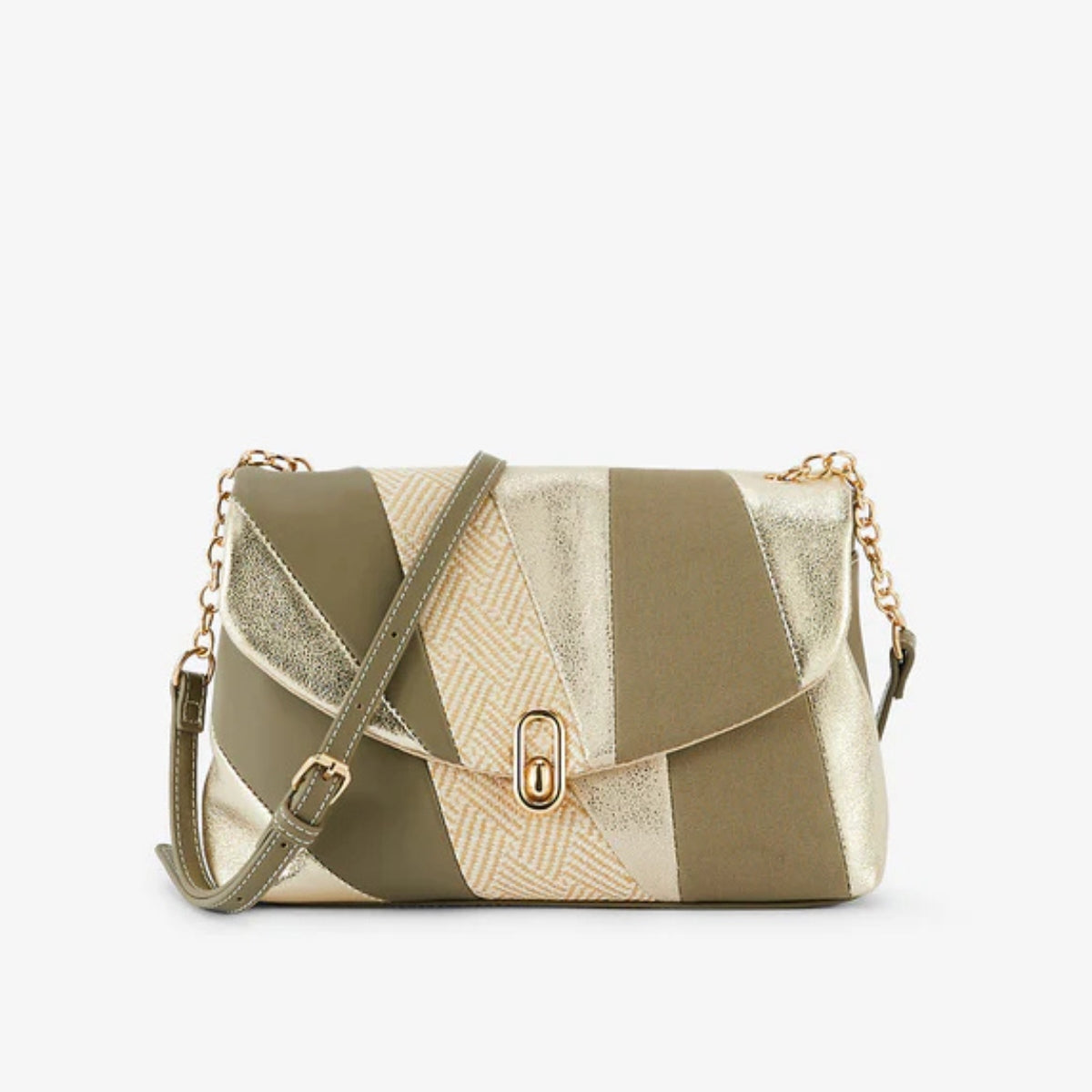 Sac à bandoulière patchwork kaki