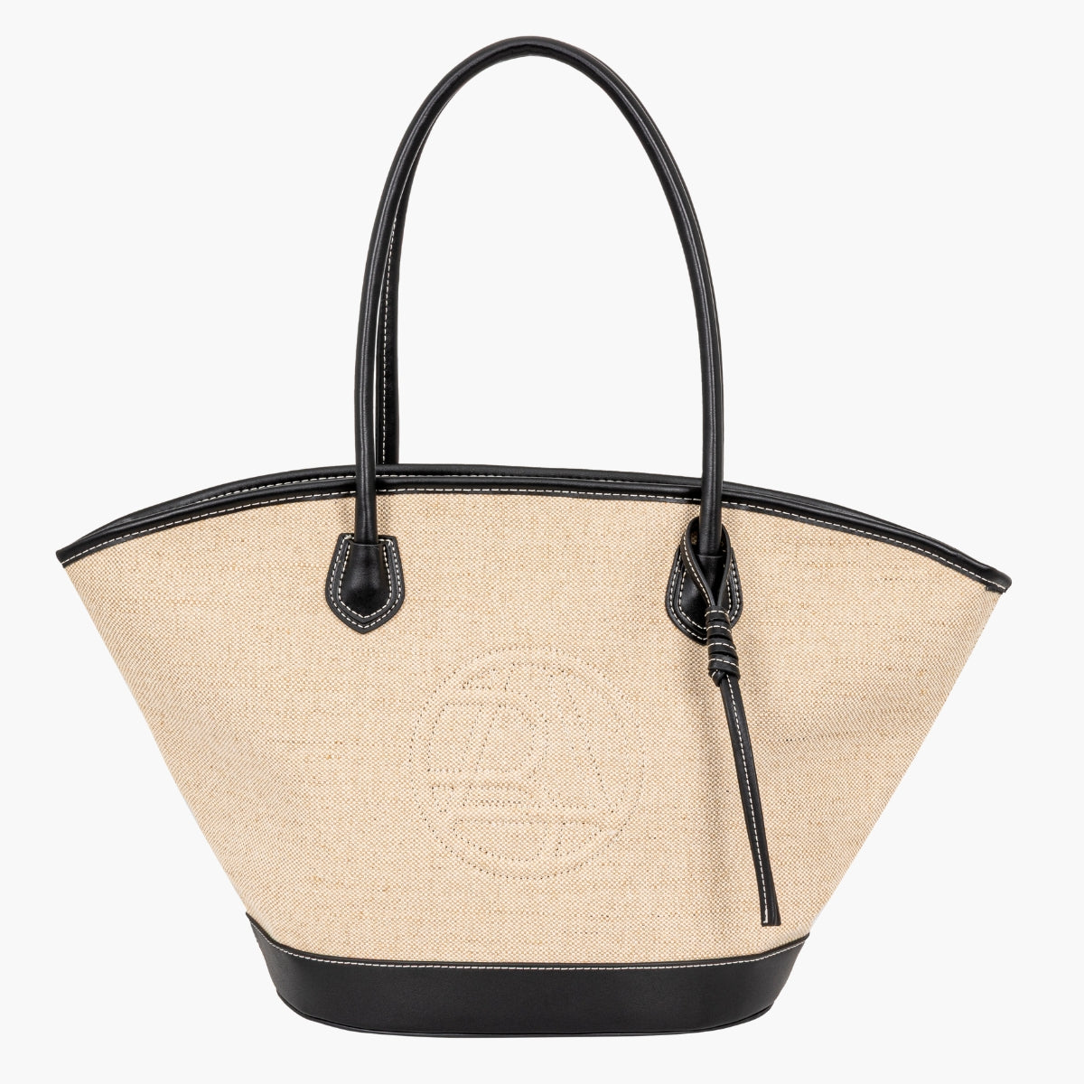 Grand cabas textile noir et beige avec logo