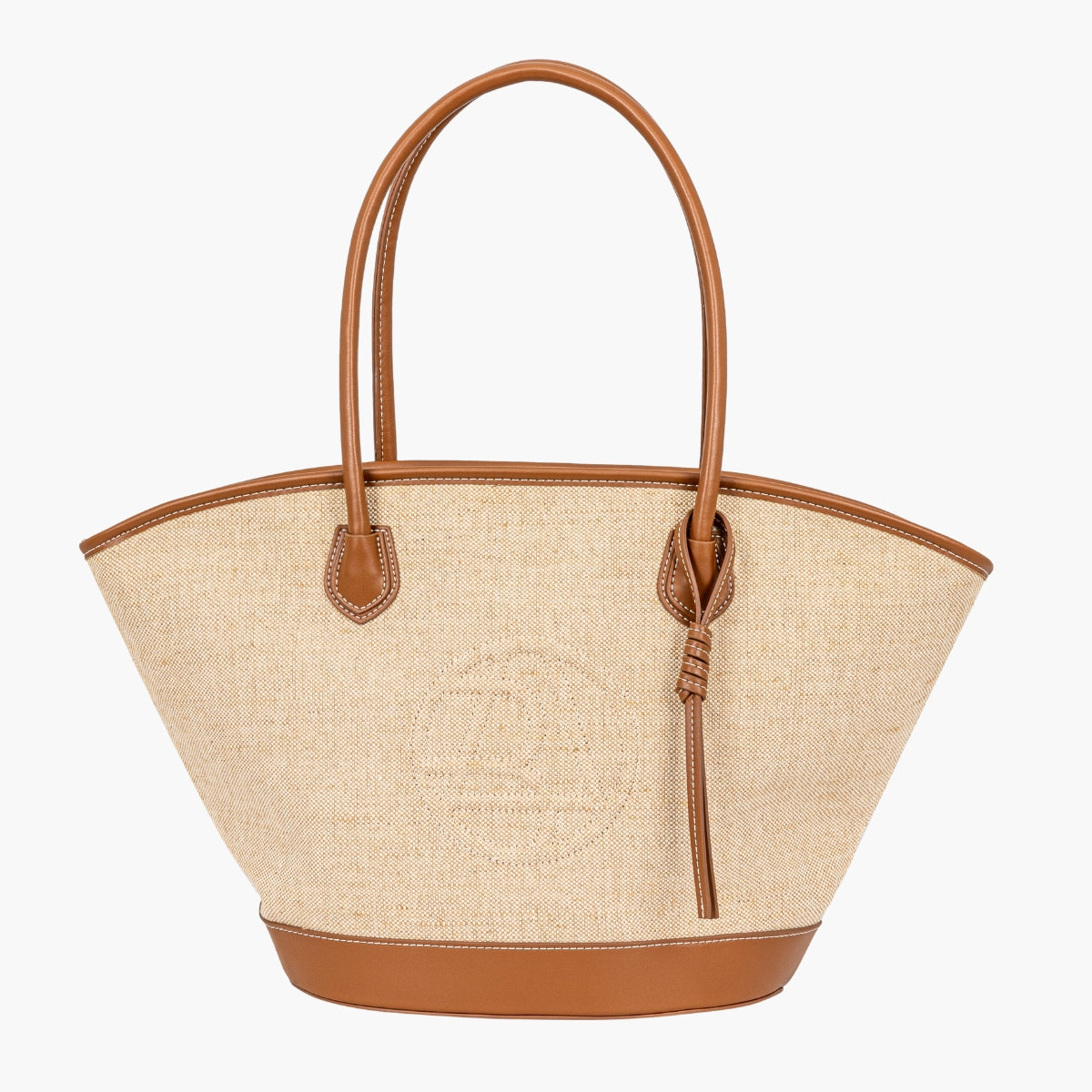 Grand cabas textile camel et beige avec logo