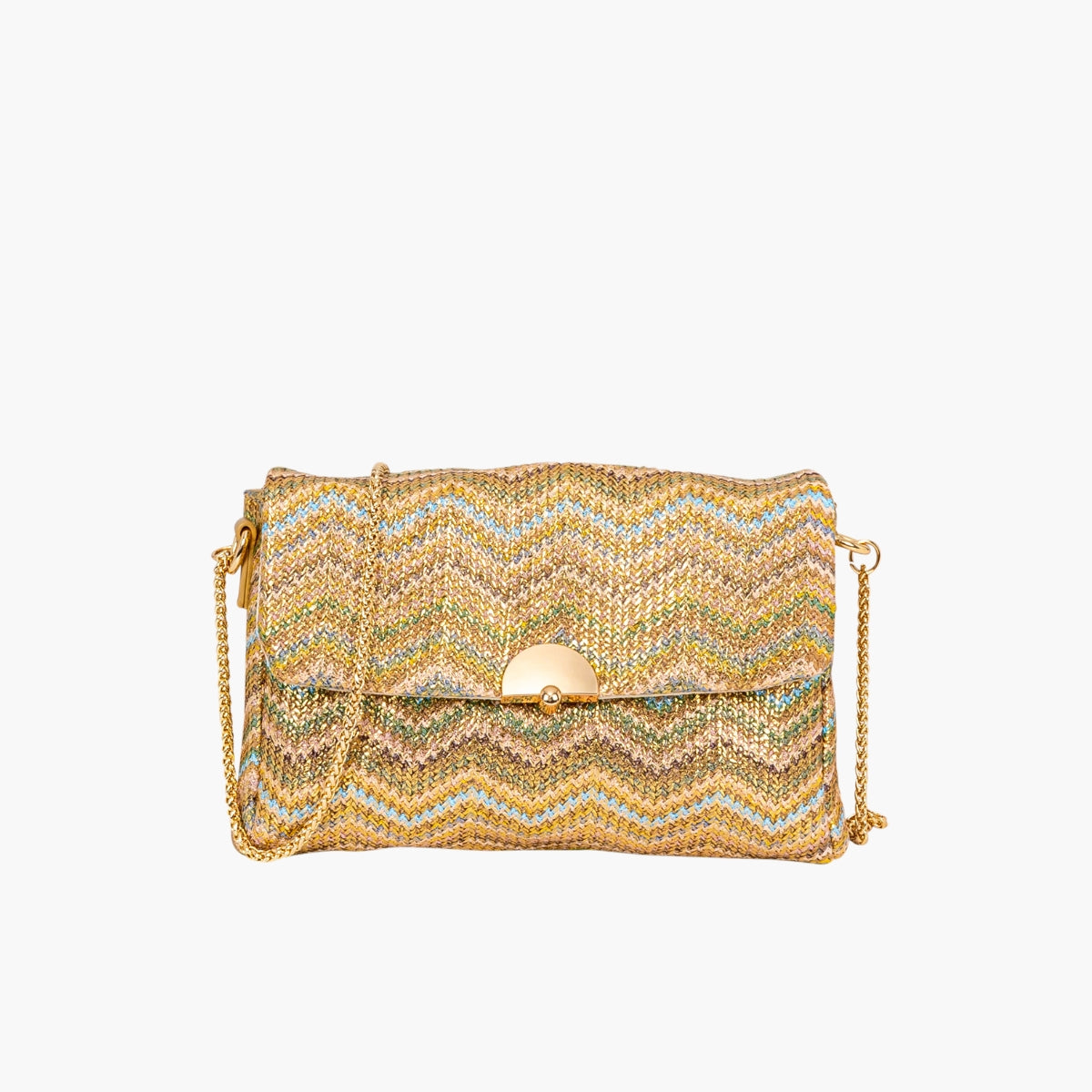 Sac à bandoulière effet paille motif zigzag multicolore