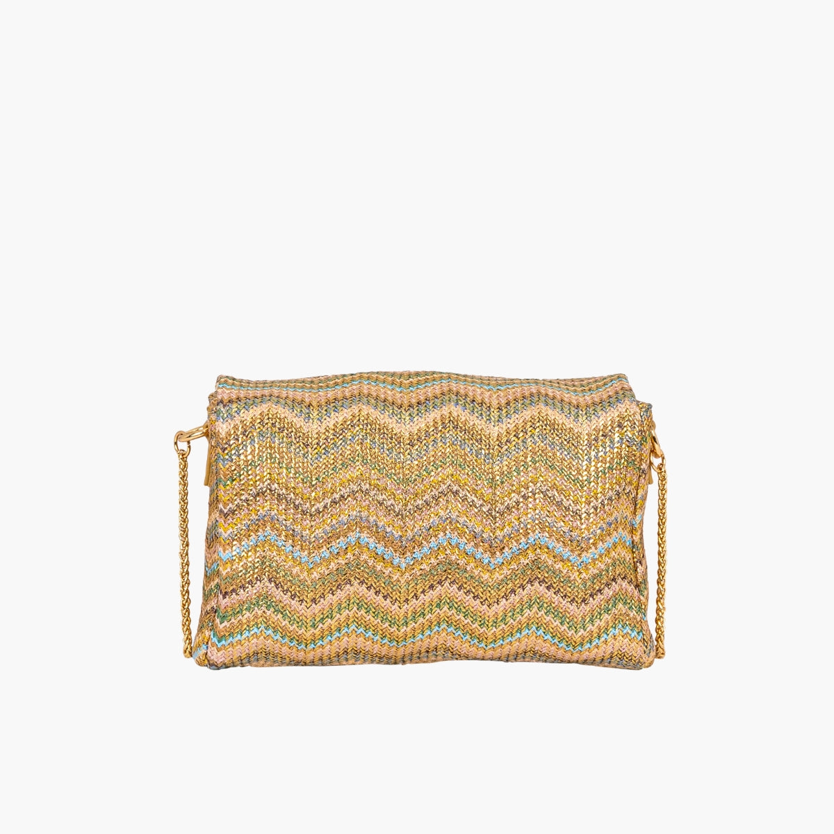 Sac à bandoulière effet paille motif zigzag multicolore