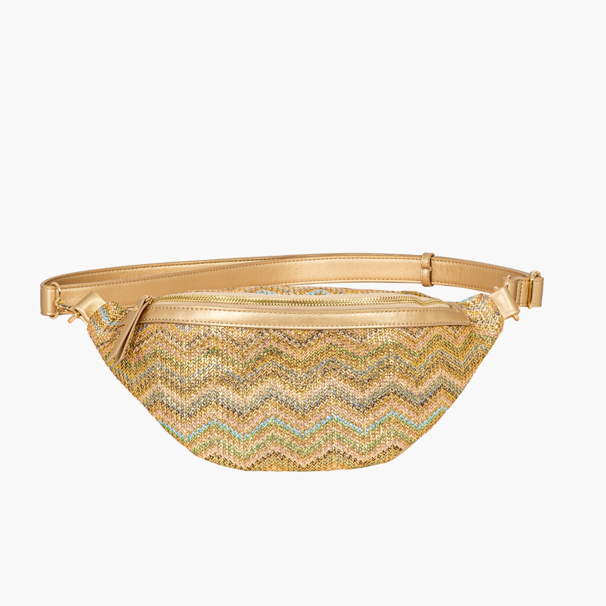 Sac banane effet paille motif zigzag multicolore