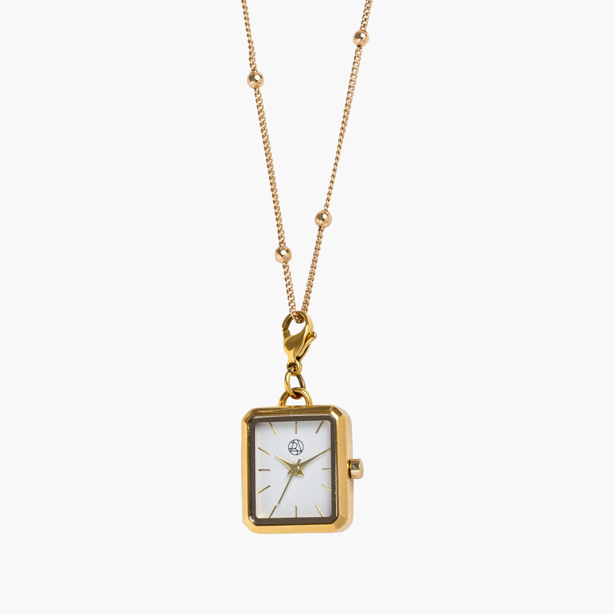 Collier montre cadran carré acier inoxydable doré