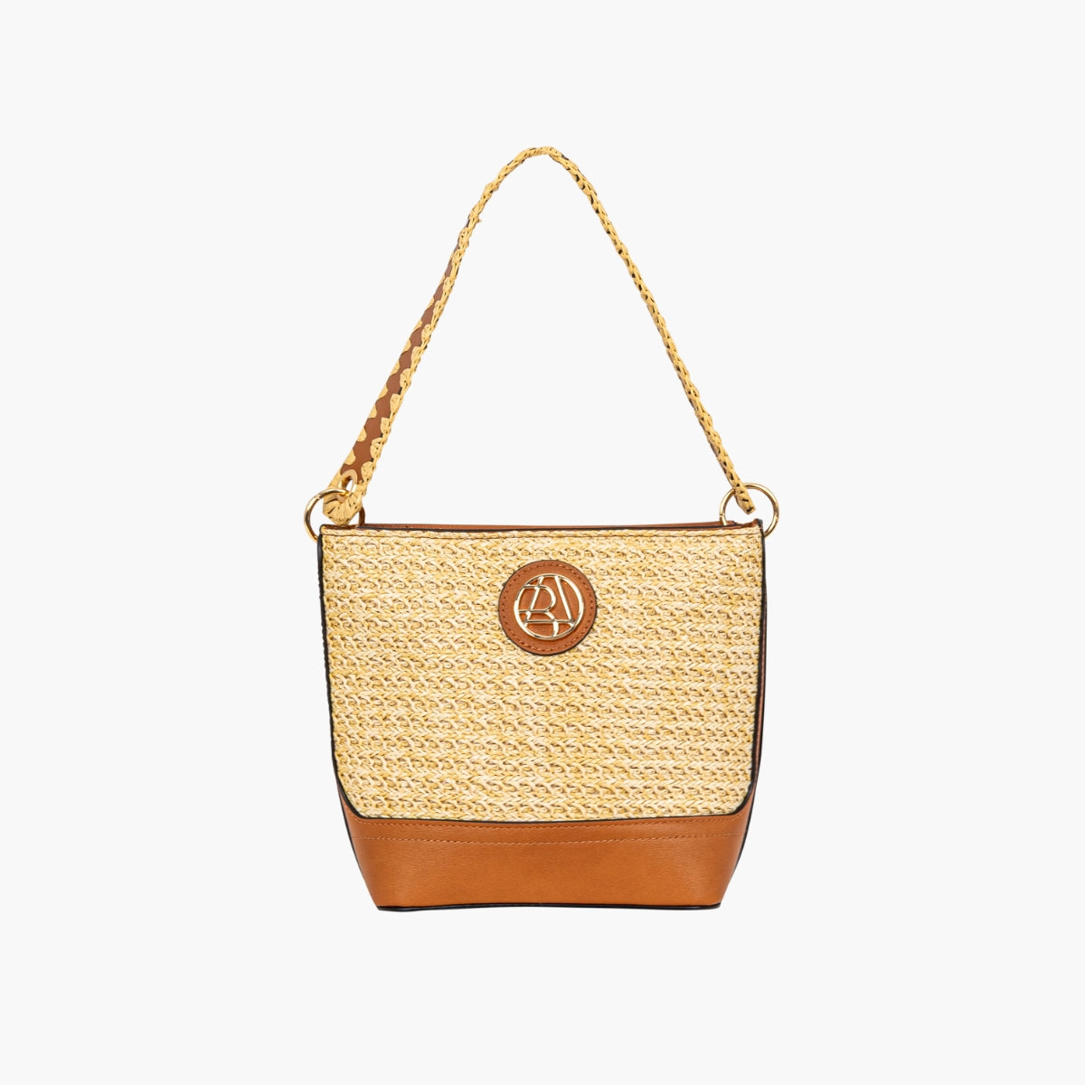 Petit sac seau effet paille camel