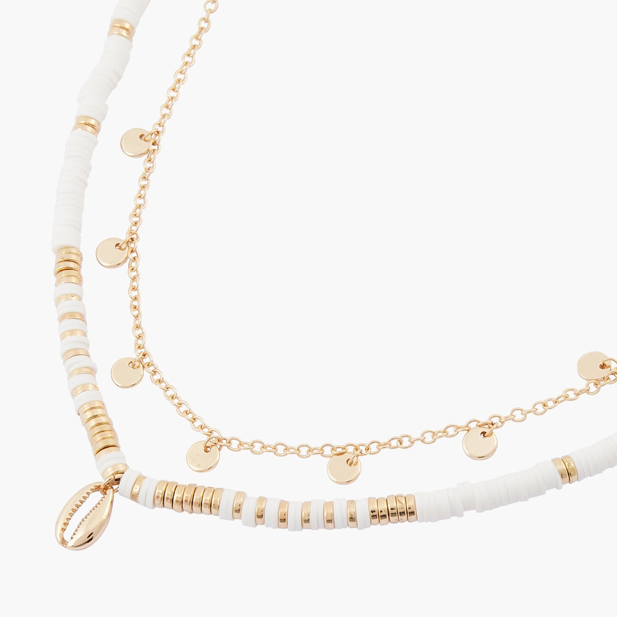 Set de 2 colliers chaine à pampille et perles avec pendentif coquillage