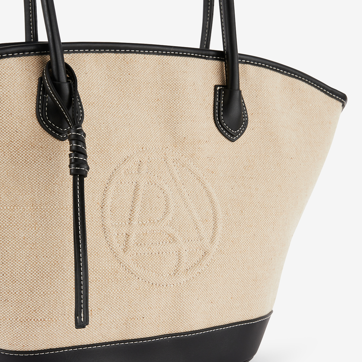 Grand cabas textile noir et beige avec logo